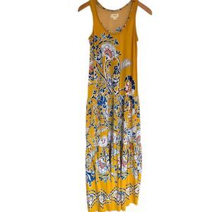 ANTHROPOLOGIE MAEVE SLEEVELESS PULLOVER MAXI DRESS X-SMALL YELLOW BLUE PUEBLA